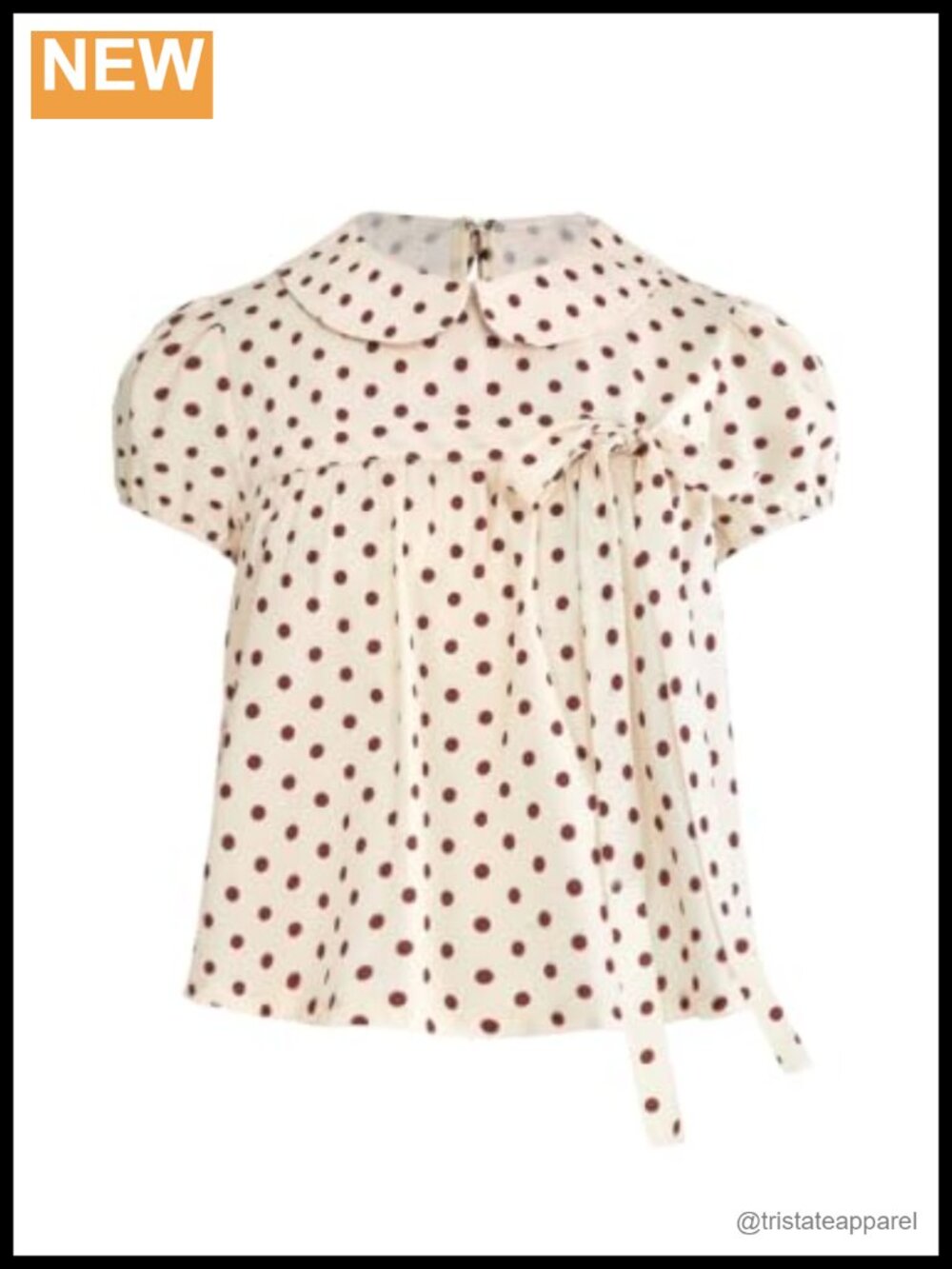 Women Babydoll Polka Dot Bow Tie Puff Sleeve Blouse